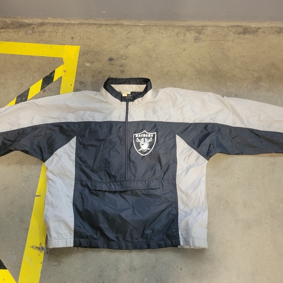 Raiders Jacket Mens Large Black Pullover Wind Breaker Apex One Vintage NFL - Picture 2 of 8